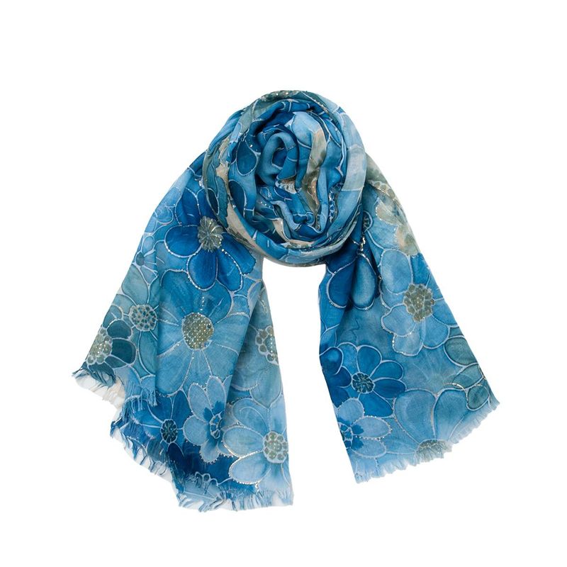 Halsduk med blommönster - blå