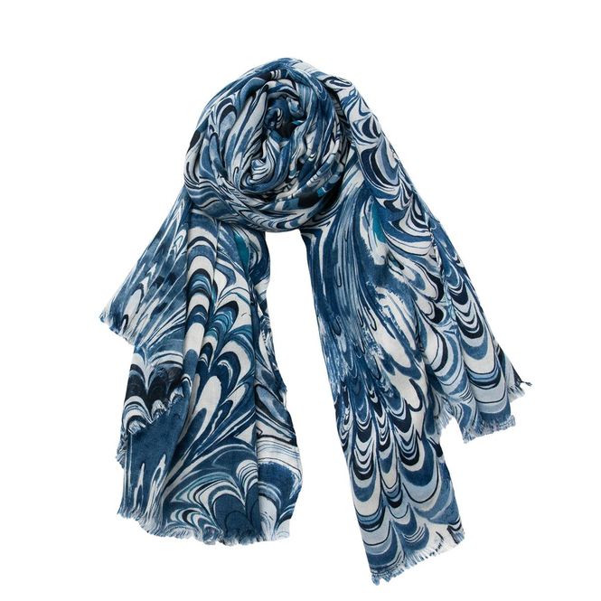 Huvudbild Halsduk med påfågeltryck - marin