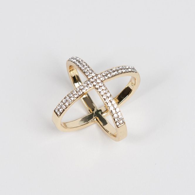 Hovedbilde Stor skjerfring med strass gullfarget kryssdesign
