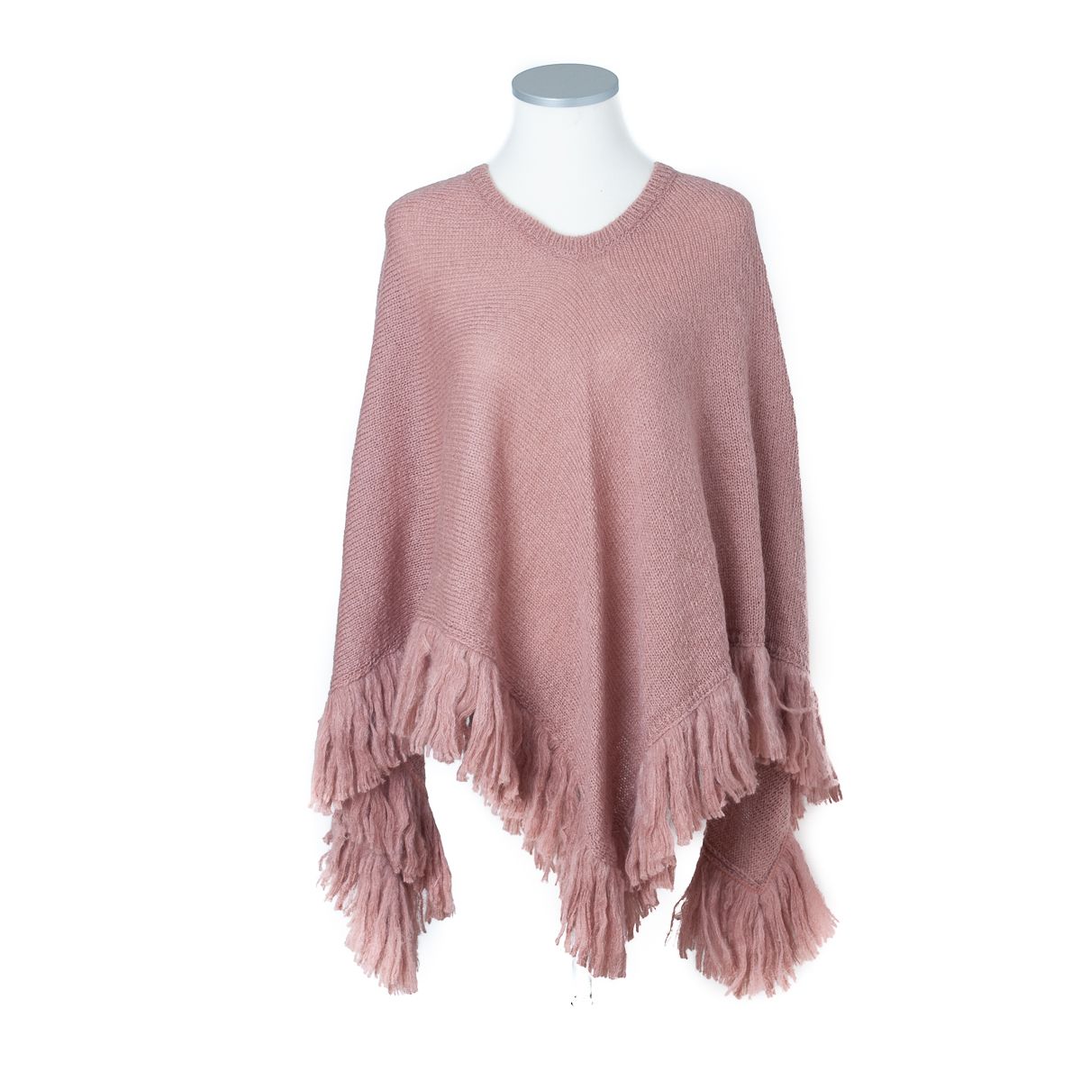 STELLA stickad poncho - dammrosa