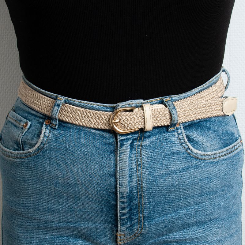 Smalt resårbälte, guld - ljus beige