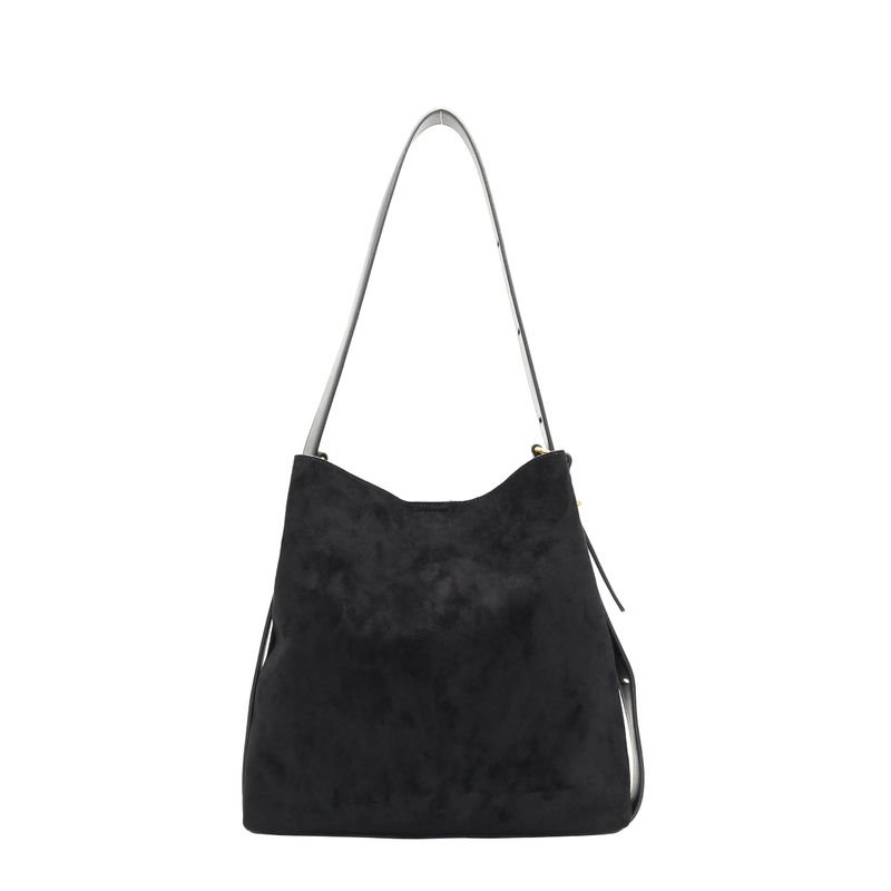 KAROLINE bucketbag i imitert semsket skinn svart