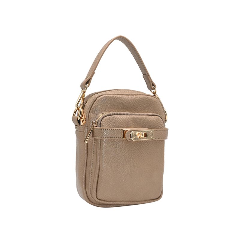 Heidi citybag mörk beige - liten väska i imitationsskinn med guldfärgade detaljer
