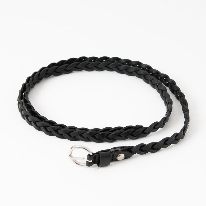 Huvudbild Bälte läder smalt flätat - svart