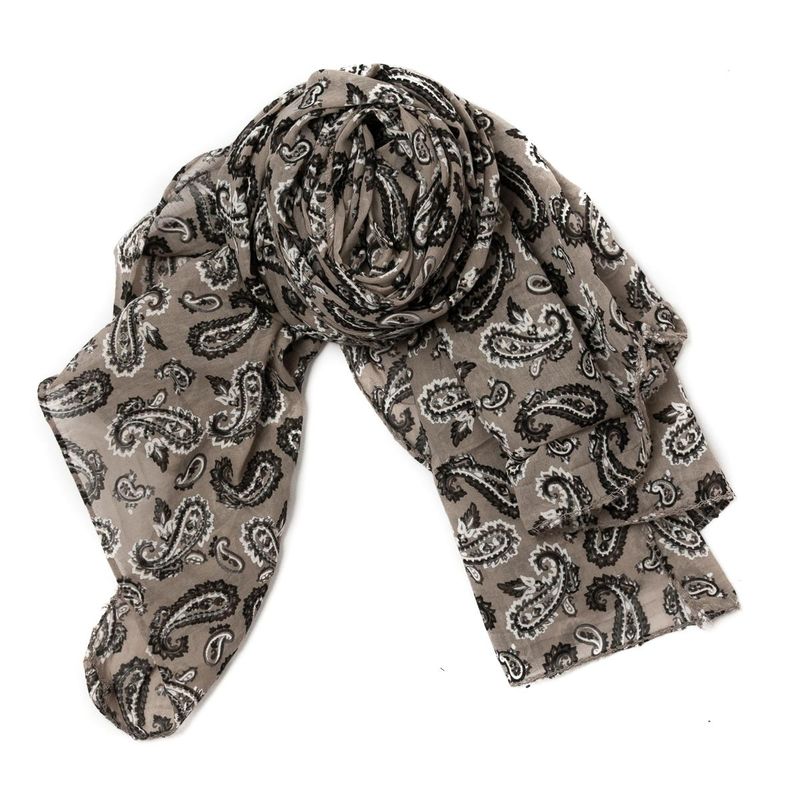 Halsduk med paisley tryck i silke/bomull - beige