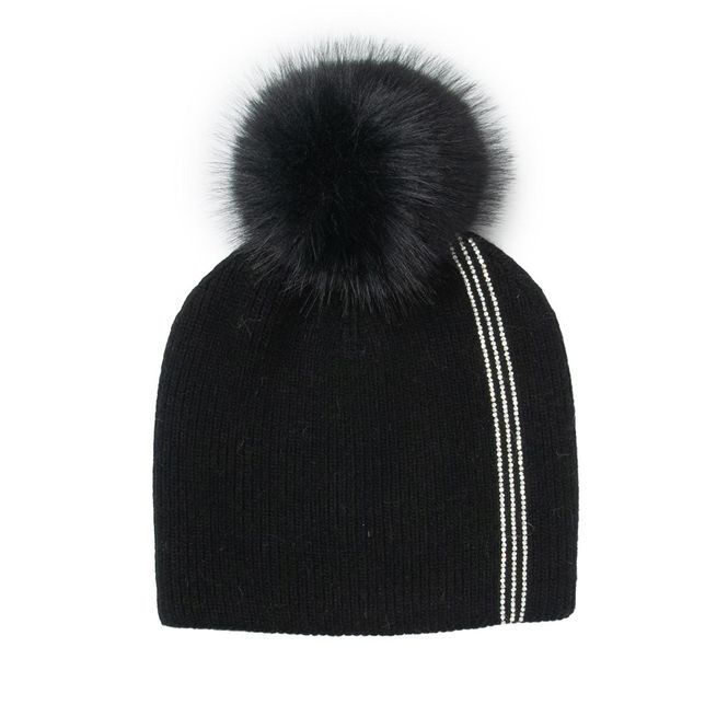 Huvudbild Svart mössa med strasstenar och tofs - ullmix