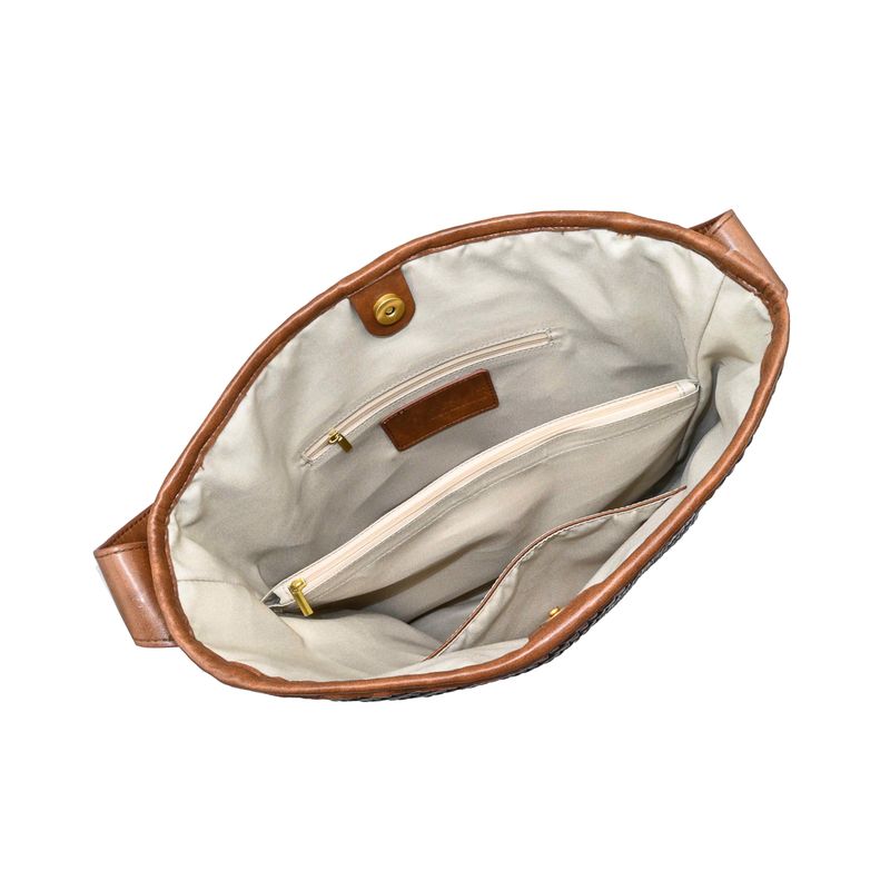KALA flettet skulderveske i imitert skinn cognac/grå