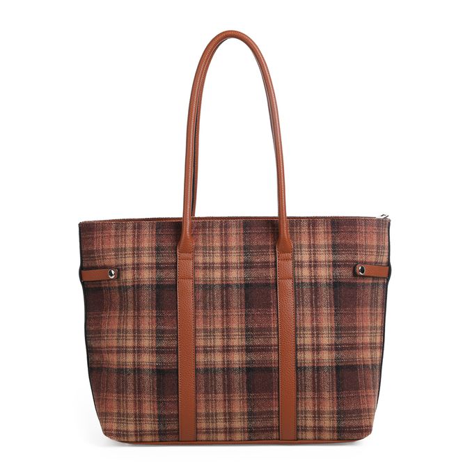 Huvudbild KARI cognacsrutig shopper i textil