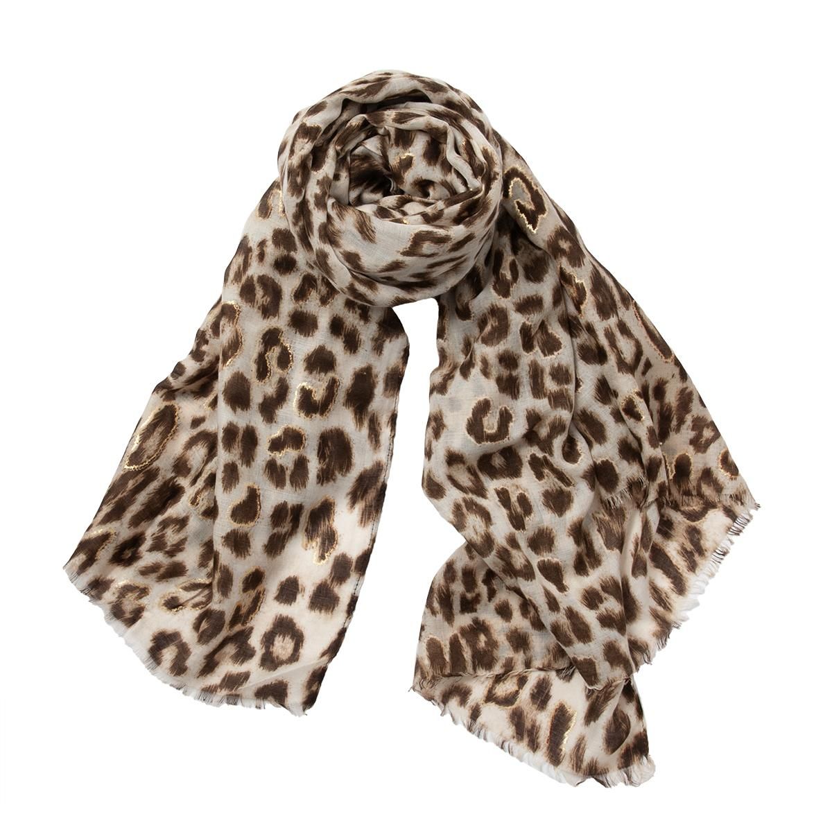 Halsduk med leopardtryck - beige