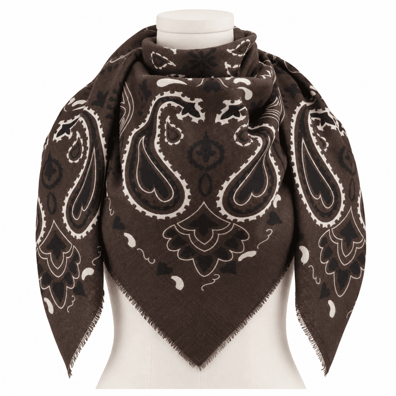 Firkantet viskose/ull paisley skjerf - brun