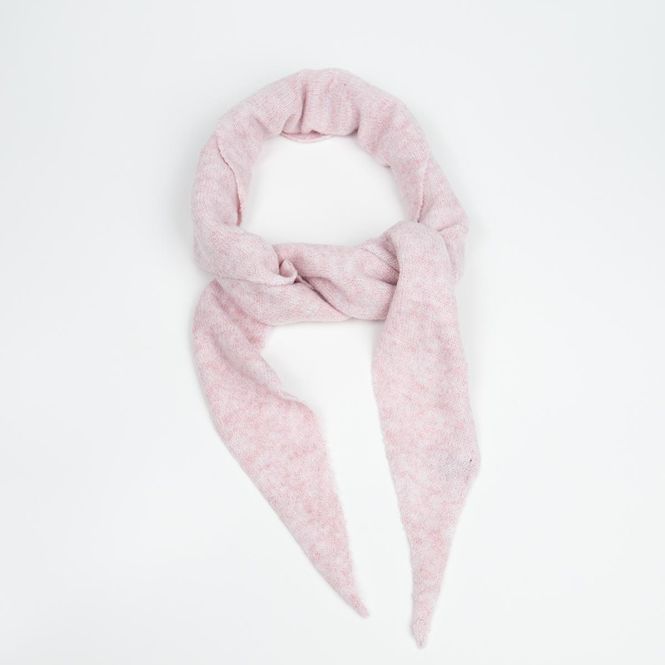 Hovedbilde Lys rosa finstrikket trekantskjerf i ull og ...